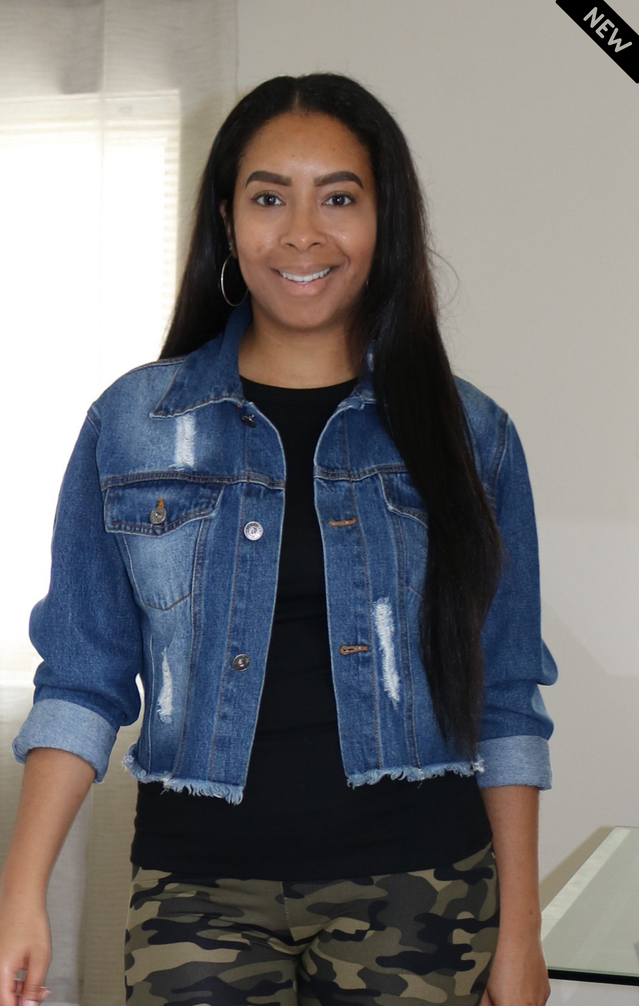 Nyla Distressed Cropped Denim Jacket