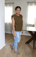 Nora Shoulder Pad Top - Olive