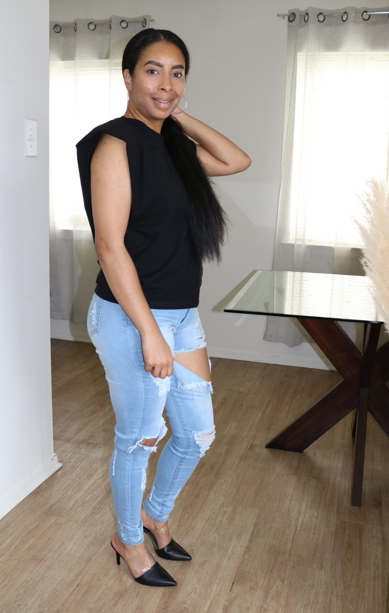 Nora Shoulder Pad Top - Black