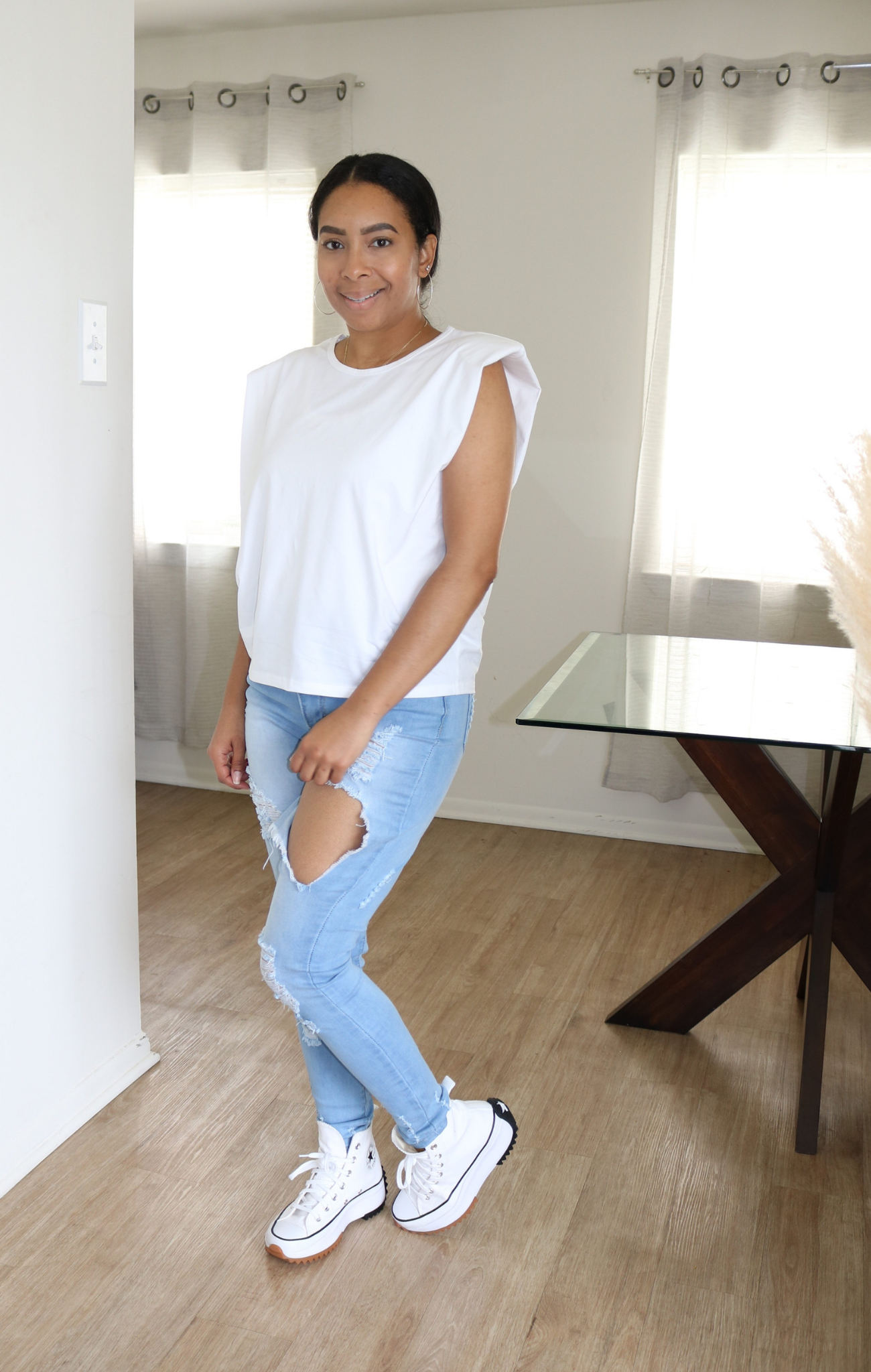 Nora Shoulder Pad Top - White