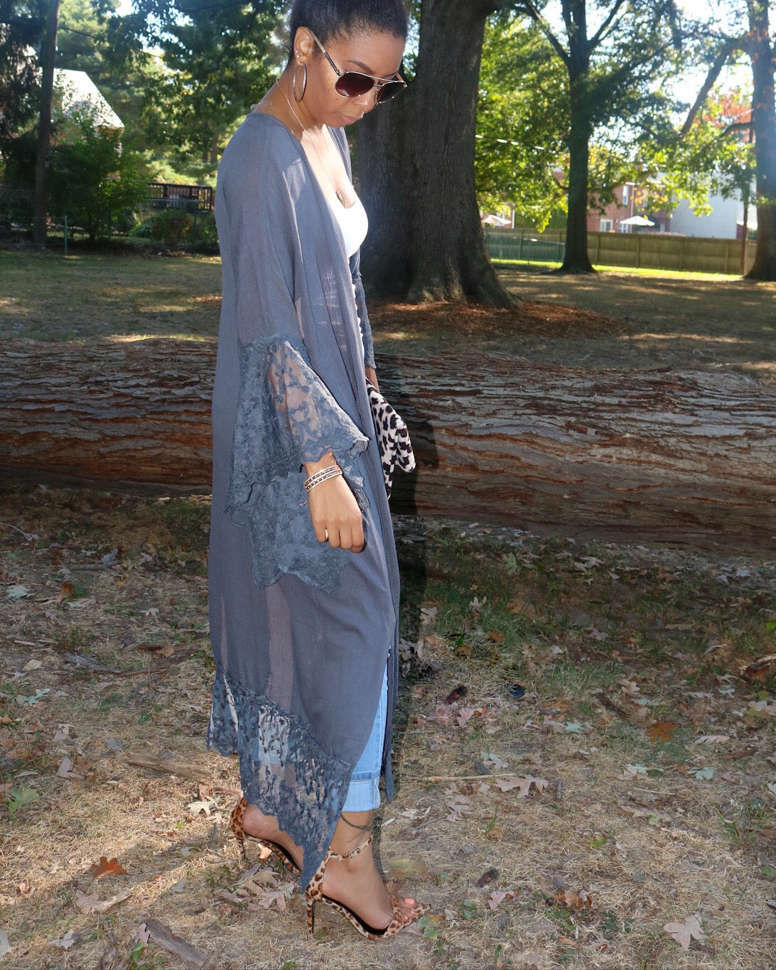 Happy and Care Free Lace Kimono - Slate Grey