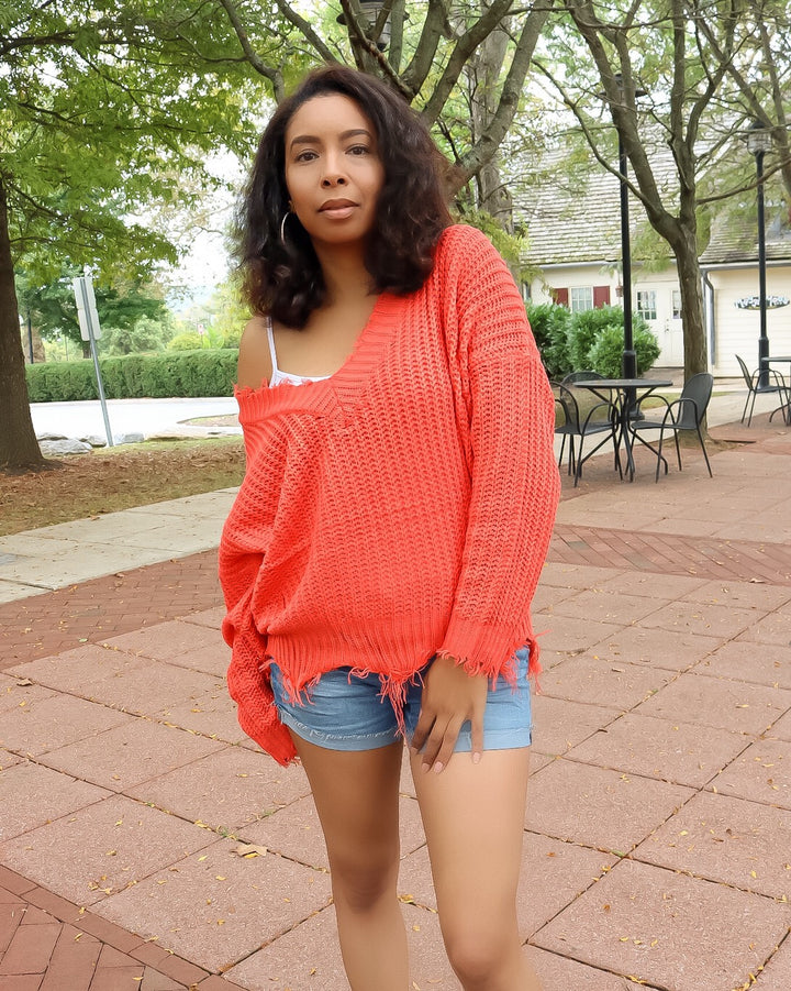 Cutie V-Neck Sweater - Orange