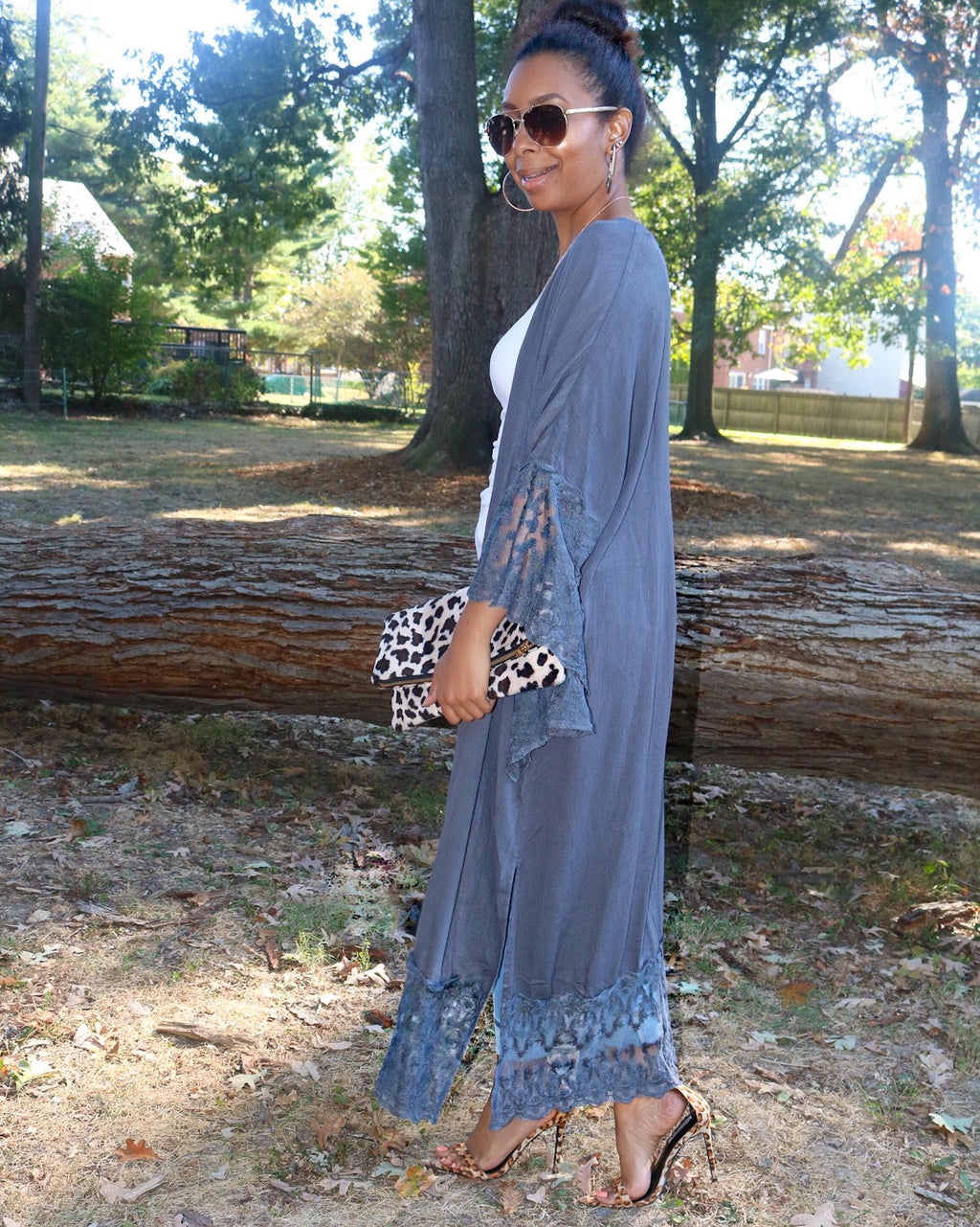 Happy and Care Free Lace Kimono - Slate Grey