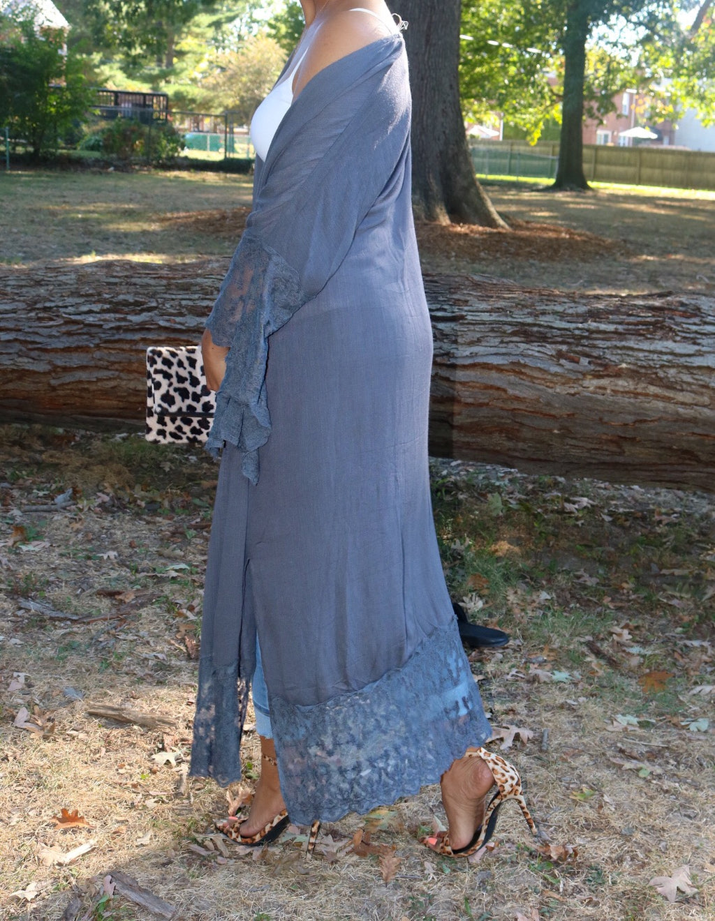 Happy and Care Free Lace Kimono - Slate Grey