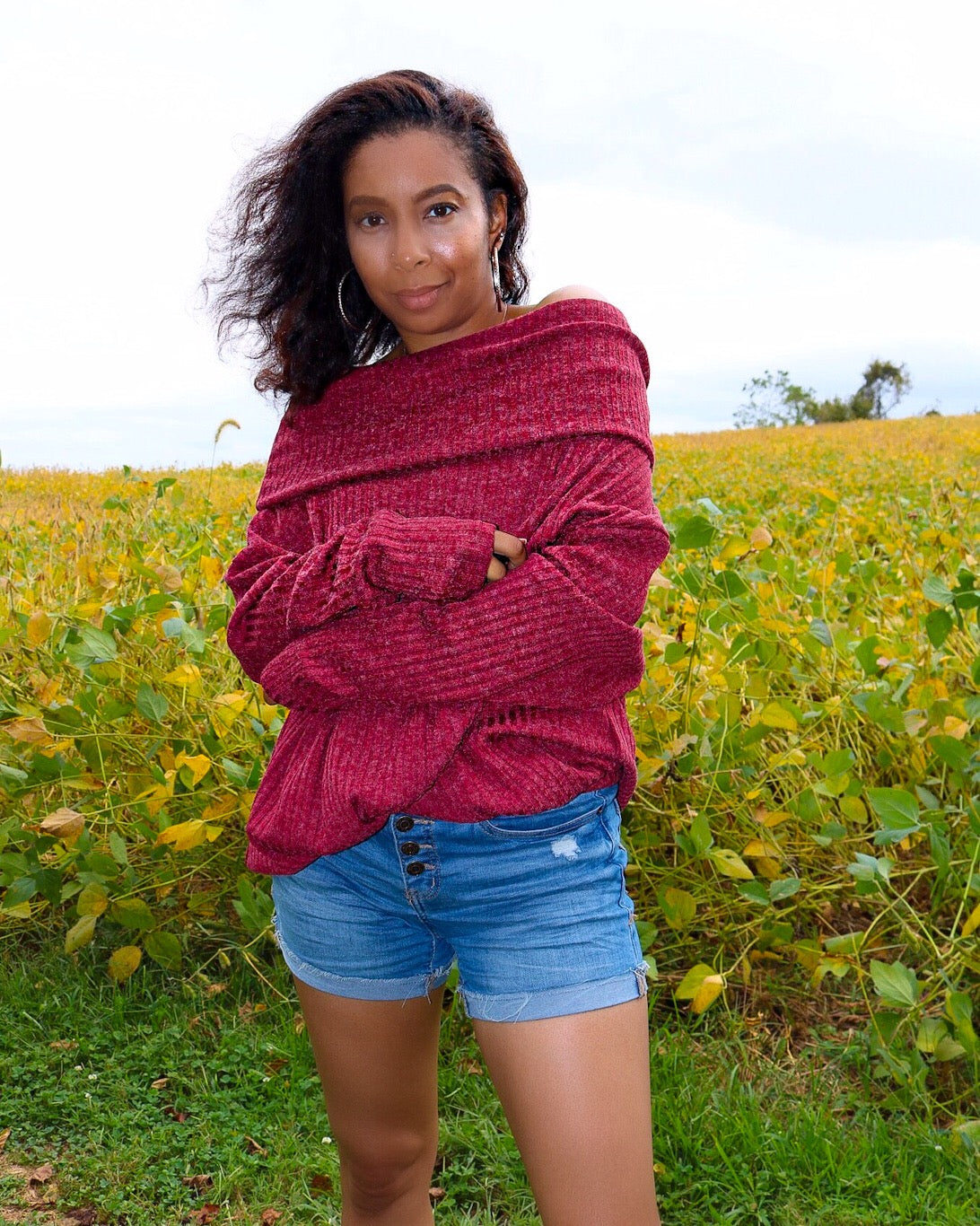 Looking For Attention Cowl Neck Sweater - Burgundy