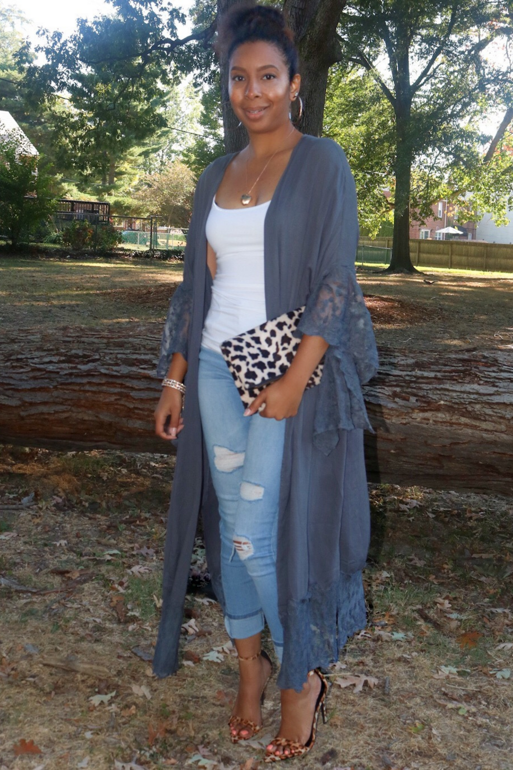 Happy and Care Free Lace Kimono - Slate Grey