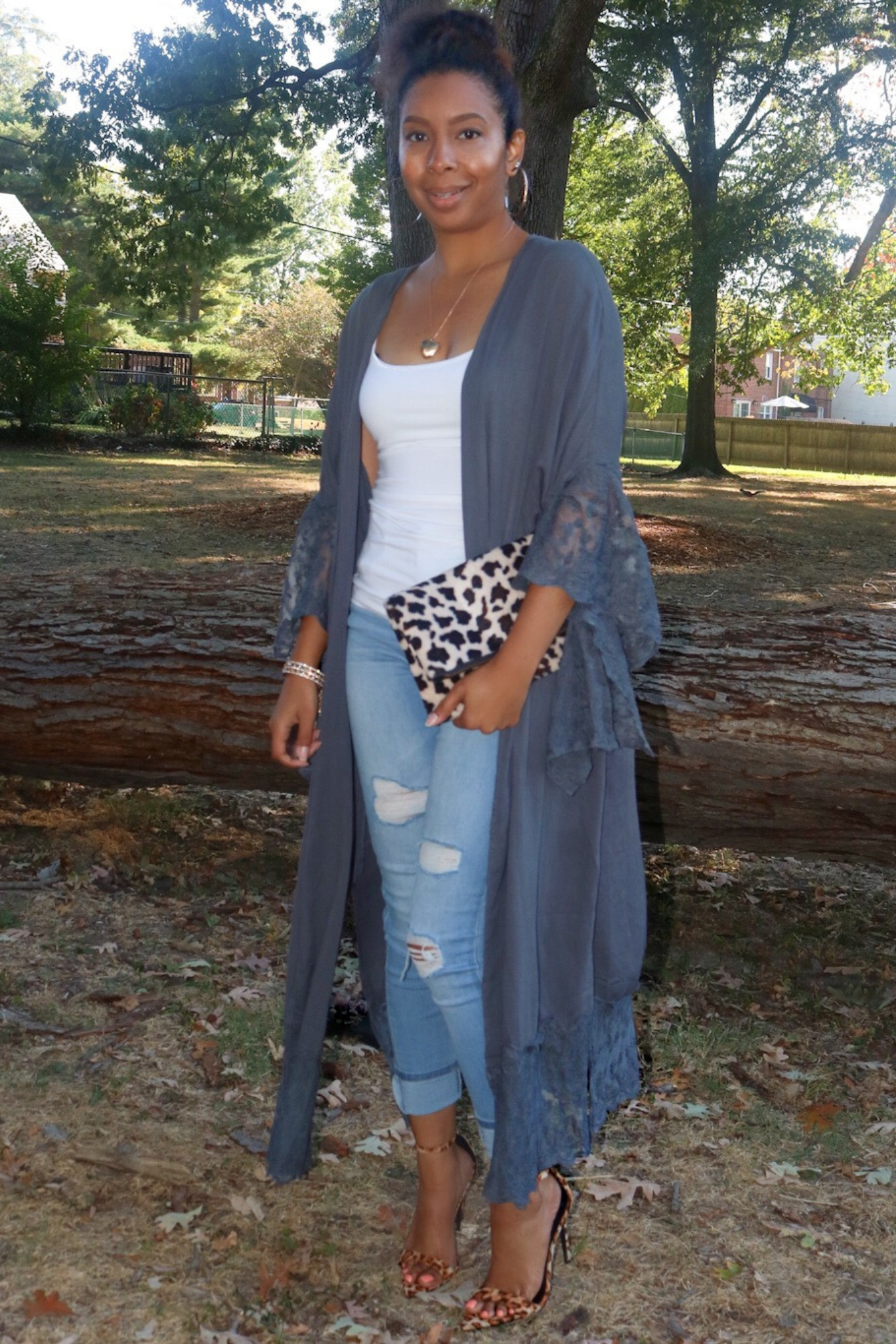 Happy and Care Free Lace Kimono - Slate Grey