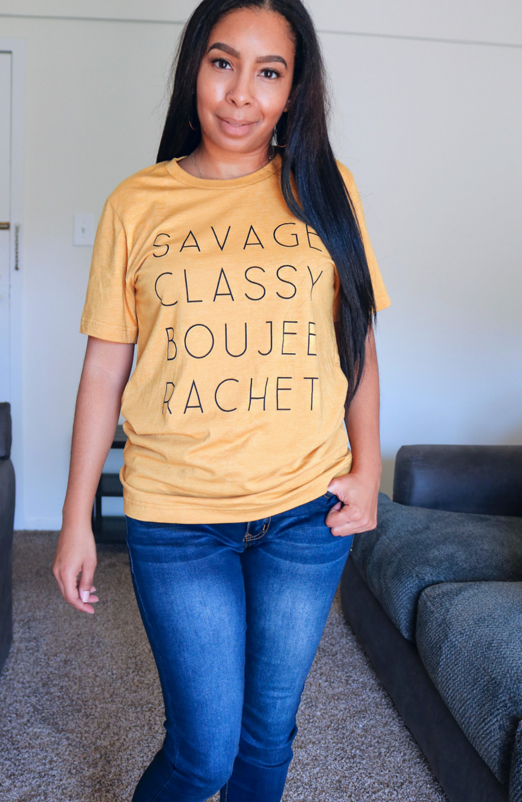 Savage, Classy, Boujee, Rachet Tee - Mustard